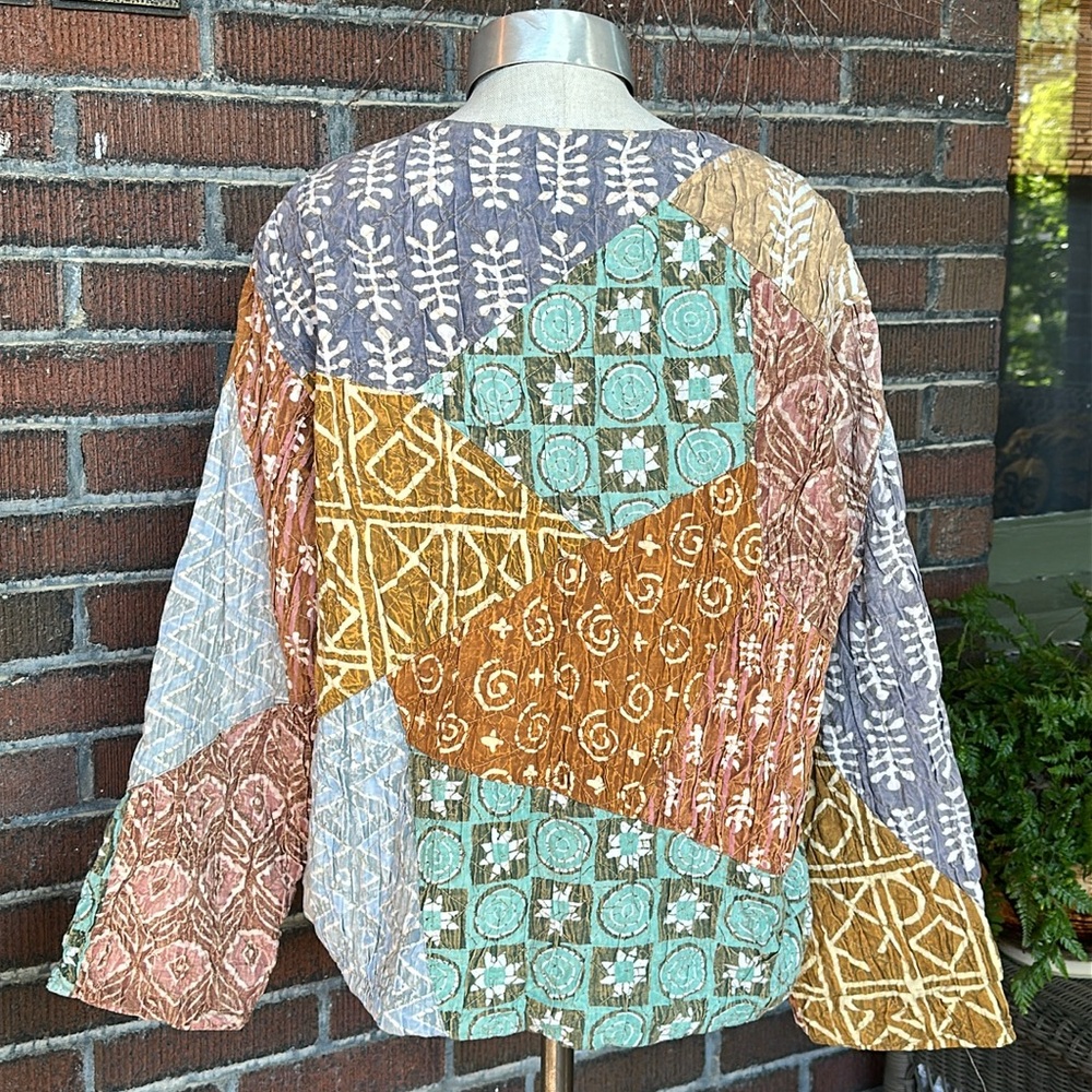 Sacred Threads Quilted Patchwork Boho Jacket/Blue… - image 3